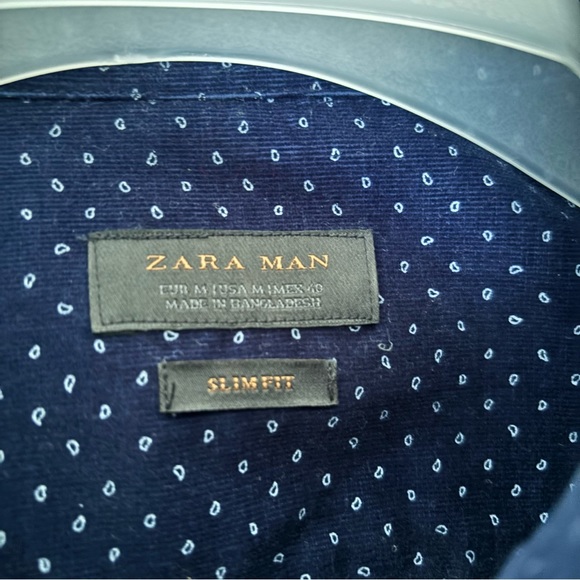 Zara Men’s Slim Fit Dark Blue Paisley Shirt – Size Medium - Picture 5 of 7